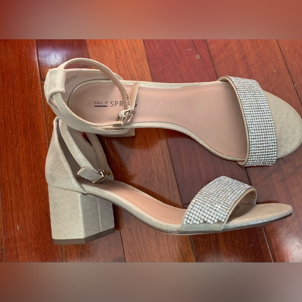 Call It Spring Beige and Gold Block Heels